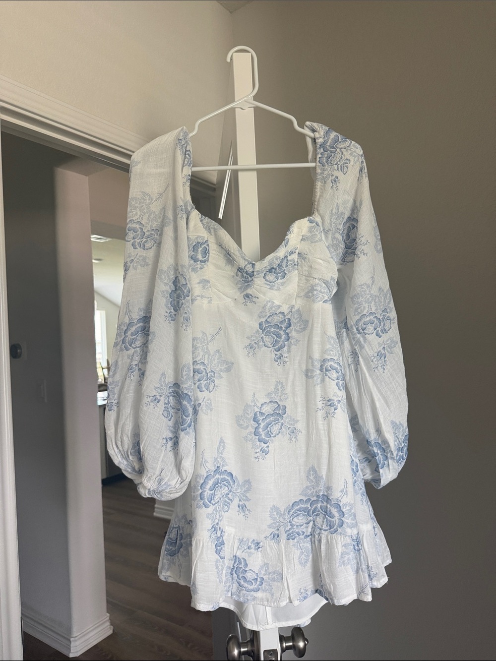 Hello Molly White Dress with Light Blue Floral Print